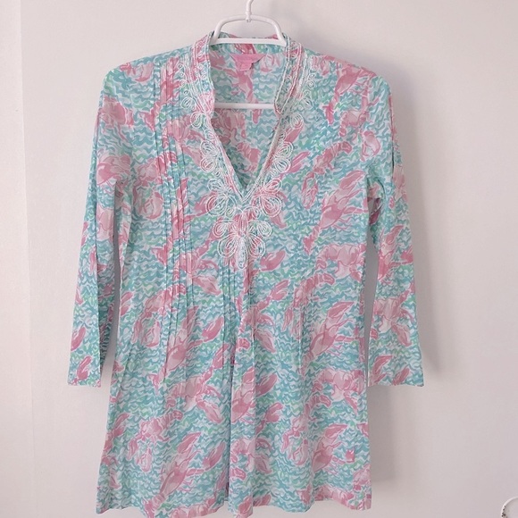 Y2K Lilly Pulitzer Sarasota Beaded Tunic in Lobstah Roll Print - Picture 4 of 14